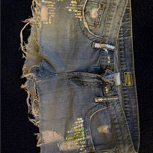 Distressed Sequin Jean Shorts